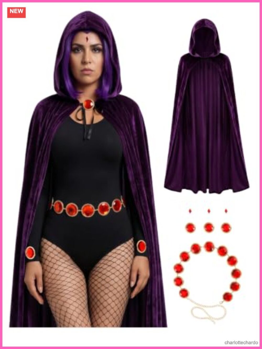 Velvet Hooded Cape Cloak with Waist Chain Belt Women's Halloween Costume